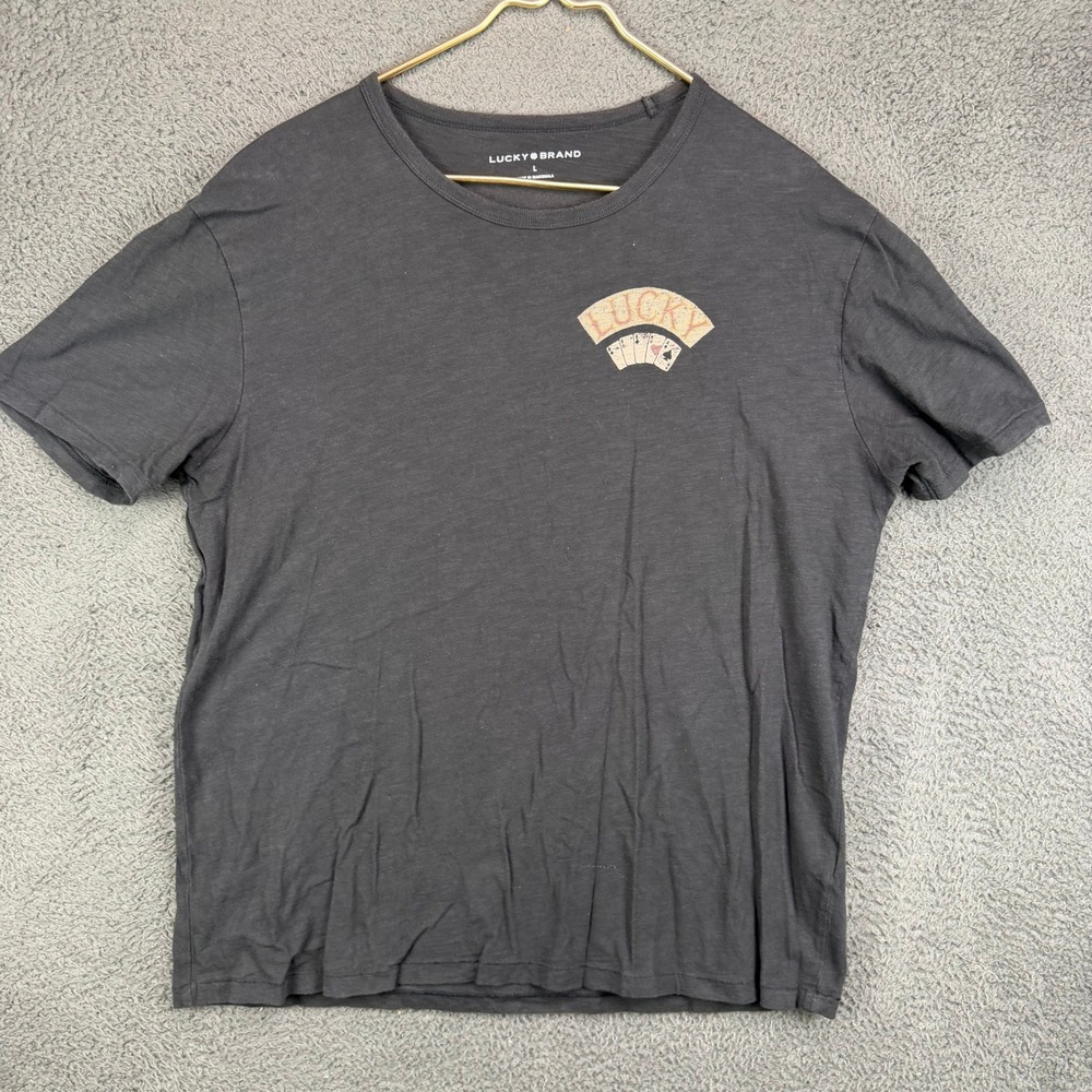 Lucky Brand Mens Large Black Deadmans Hand Aces & Eights Graphic T-Shirt Skull‎